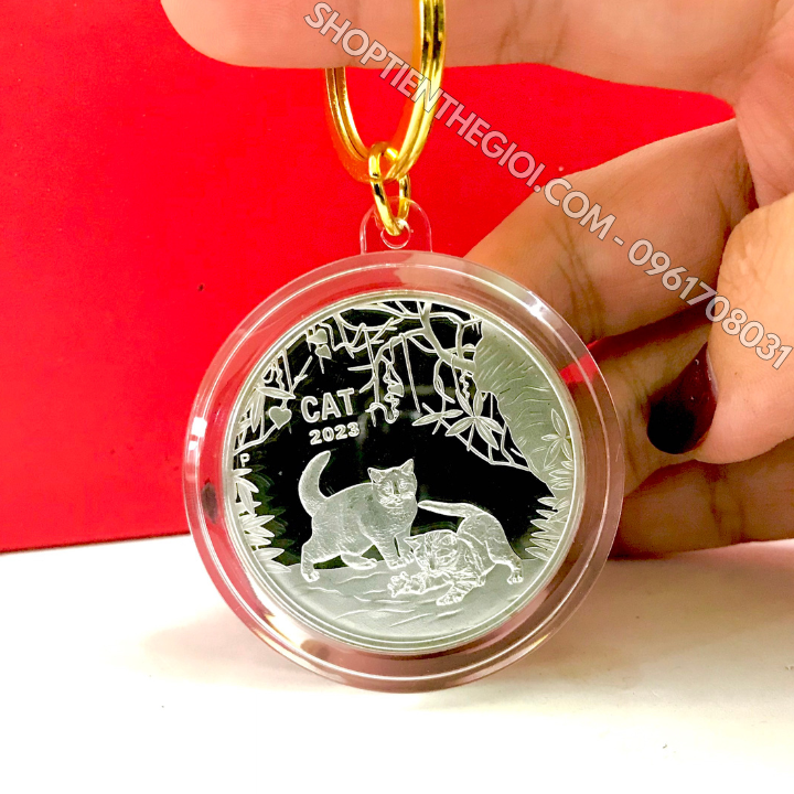 Cặp Móc Khóa Xu Úc Hình Con Mèo Mạ Vàng Bạc - SP005895